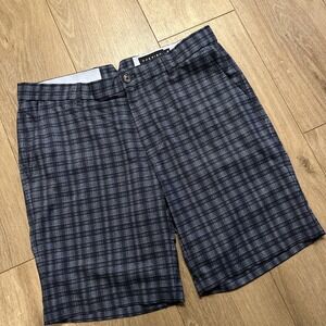 Dunning Men's Blue Plaid Performance Golf Shorts Stretch Size 35 9" Inseam
